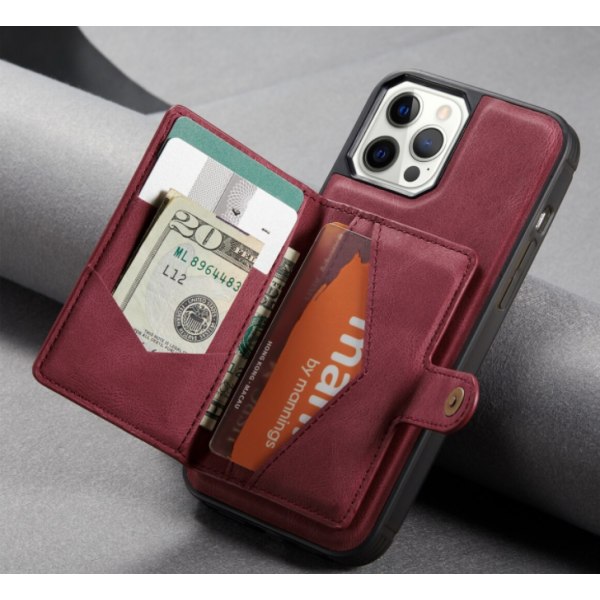 JEEHOOD 3i1vikbar plånboksfodral till iphone 12 pro |röd
