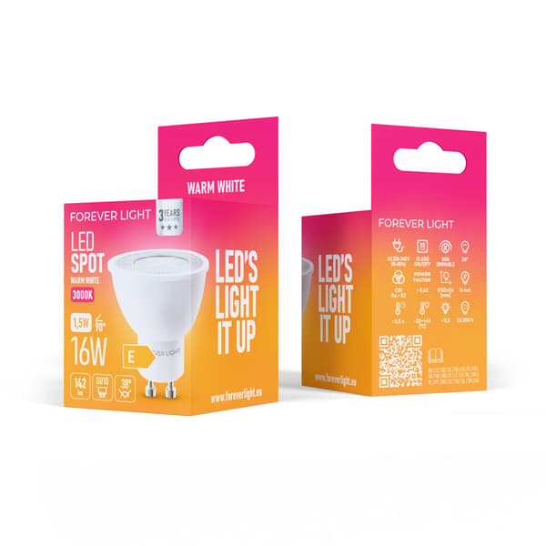 Forever Light LED-lampa GU10 38° 1 5W 142lm 3000K klass E