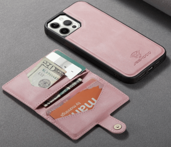 JEEHOOD 3i1vikbar Plånboksfodral för iPhone 12 Mini – Rosa