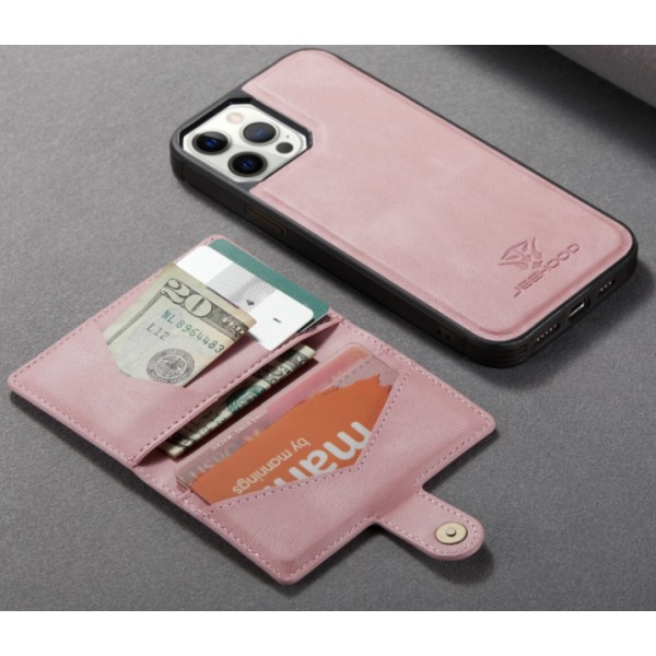 JEEHOOD 3i1vikbar plånboksfodral till iphone 13 mini|rosa
