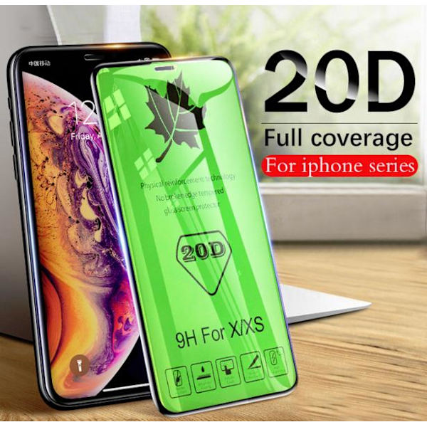20 D Heltäckande Härdat Glas för Iphone X svart Transparent