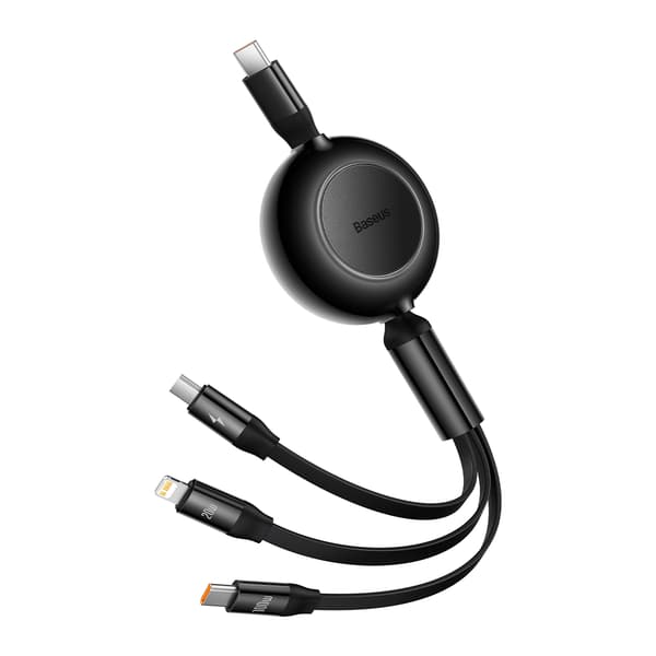 Baseus kabel Bright Mirror 2 3-i-1 USB - micro USB + Lightning + USB-C 1,1m 100W svart infällbar svart