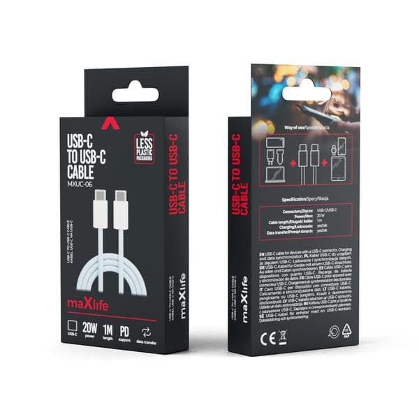 Maxlife MXUC-06-kabel USB-C - USB-C 1,0 m 20W blå nylon blå