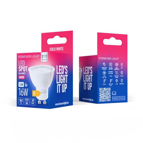 Forever Light LED-lampa GU10 38° 1 5W 142lm 6000K klass E