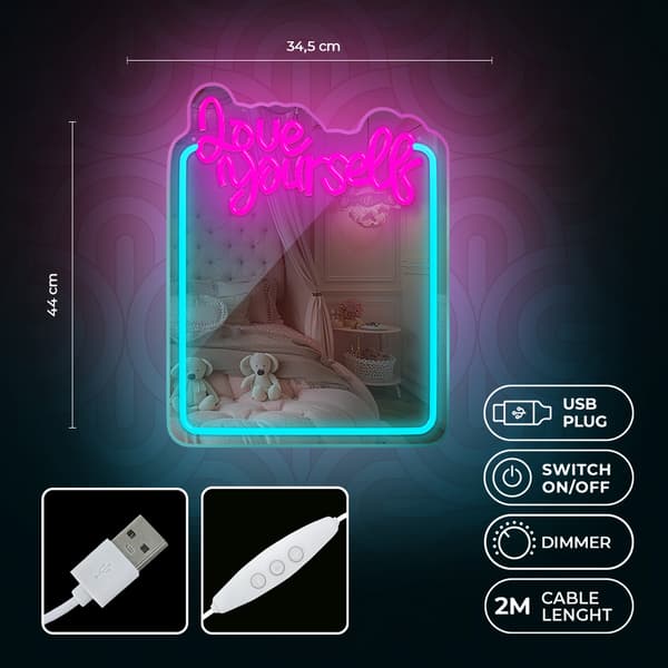 Neon MIRROR LED LOVE YOURSELF turkos rosa FMNE01 Forever Light