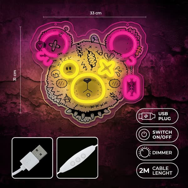 Neon ART LED PUNK TEDDY BEAR rosa-gul FLA01 Forever Light