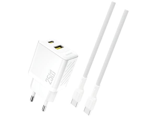 Dudao A26TCEU Adapter 25Watt 1xUSB-C 1xUSB-A (1m USB-C till USB-C ingår) vit vit