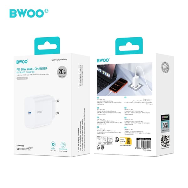 BWOO väggladdare CDA233 PD 20W 1x USB-C vit vit