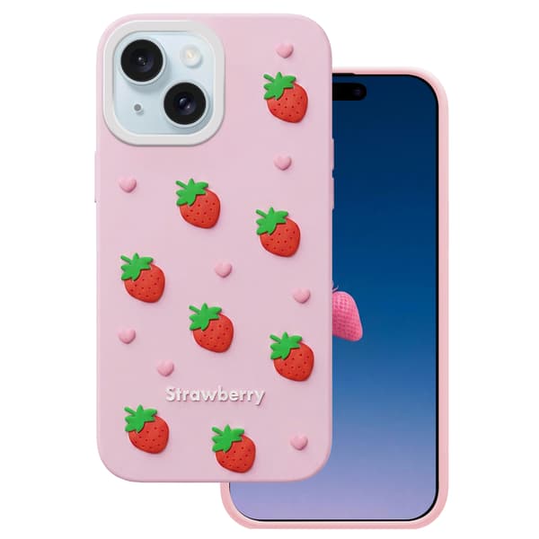 Strawberry Case for iPhone 13 / 14 / 15 6.1\" Pink