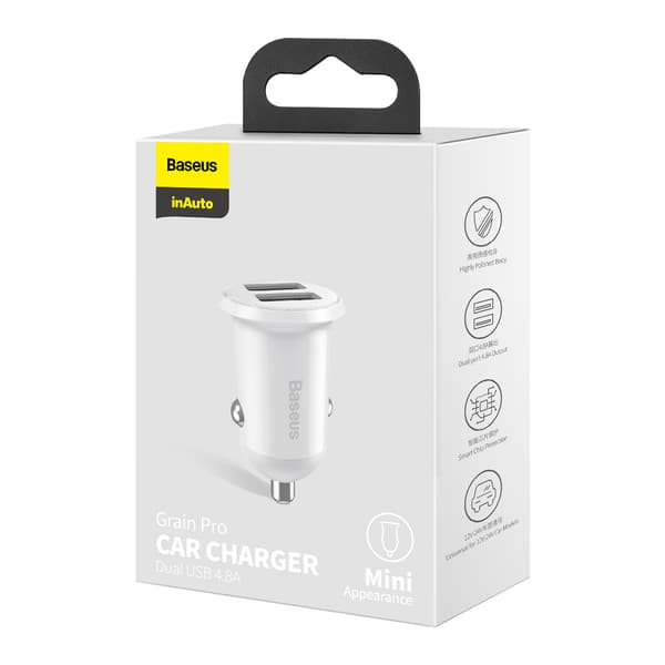 Baseus billaddare Grain Pro 2x USB 4,8A vit vit