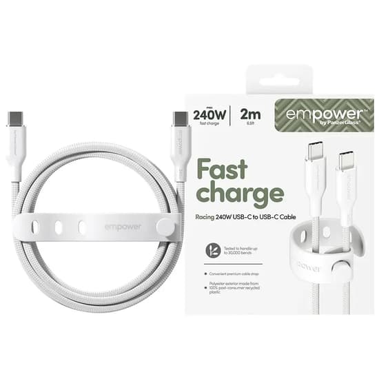 empower by PanzerGlass Racing USB-C to USB-C 2m vit vit