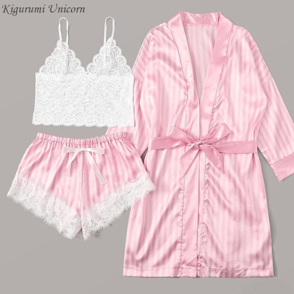 3st Kvinnors Spets Pyjamas|L|rosa