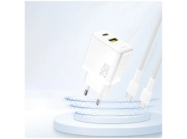 Dudao A26TEU Adapter 25Watt GaN 1xUSB-C 1xUSB-A white vit