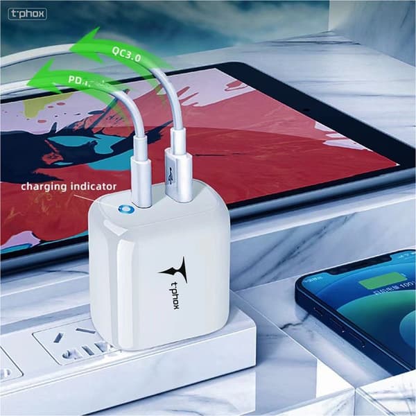 VÄGGLADDARE T-PHOX GLORY 45W USB/USB-C VIT