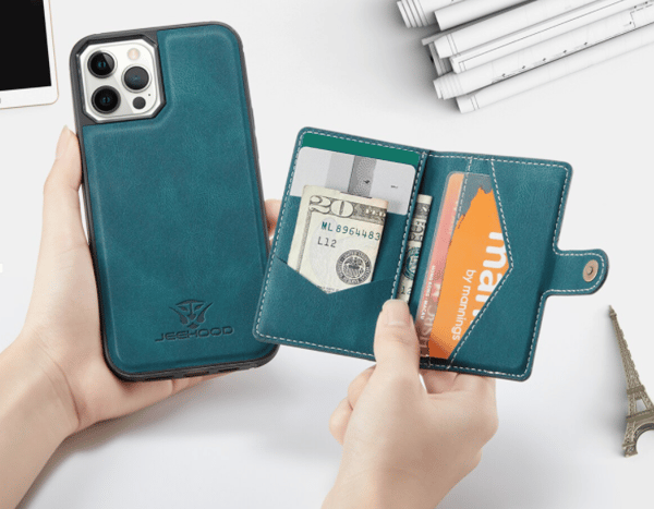 JEEHOOD 3i1vikbar plånboksfodral till iphone 12 mini|grön