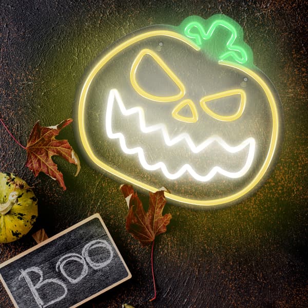 Neon PLEXI LED ANGRY PUMPKIN gul vit FPNE14 Forever Light