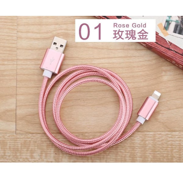 3 m USB-laddningskabel för iphone rosa rosa