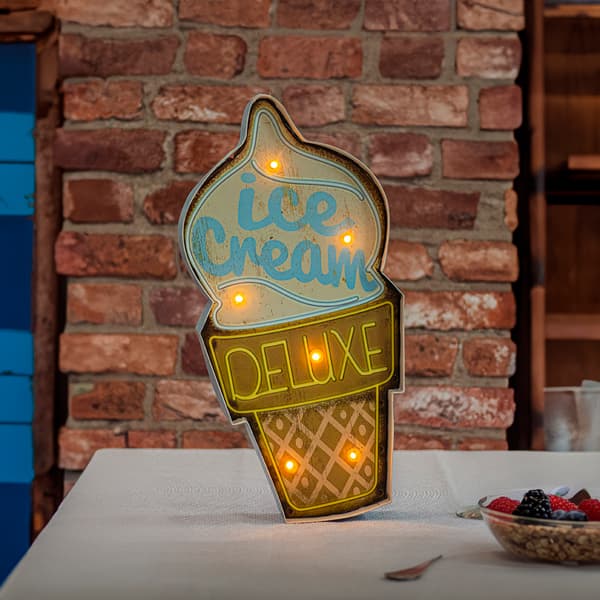 RETRO Metallskylt LED Ice Cream Forever Light vit