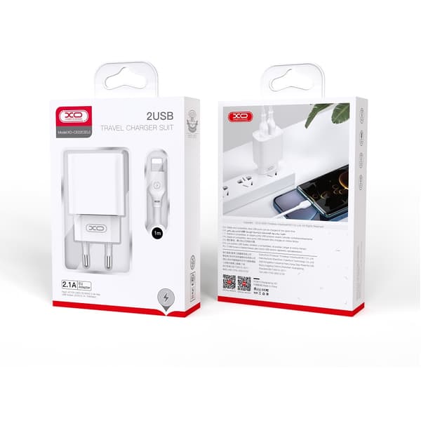 XO väggladdare CE02C 2x USB 2,1A vit + microUSB-kabel vit