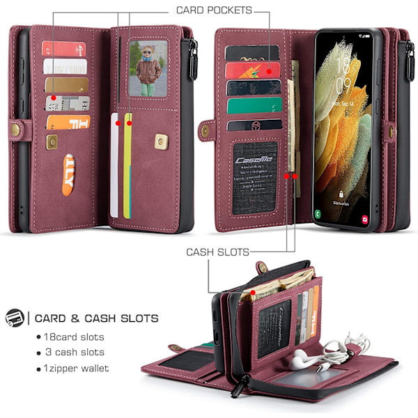 CaseMe 018 för Samsung Galaxy S21 plus Plånboksfodral|röd