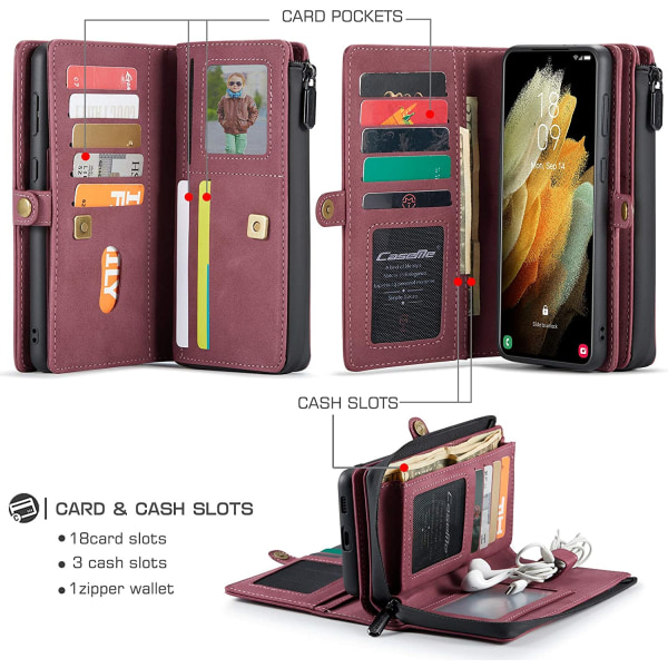 CaseMe 018 för Samsung Galaxy S21 Ultra Plånboksfodral|röd