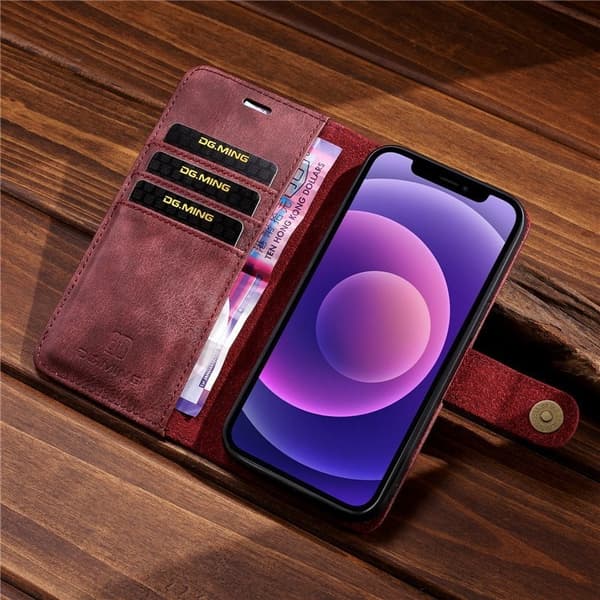 DG.MING Äkta Läder för iPhone 13 röd