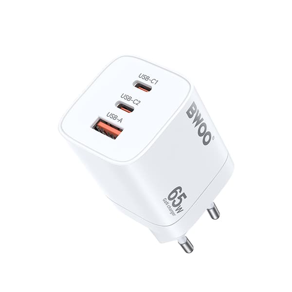 BWOO CDA147PD väggladdare 65W 2x USB-C-port + USB-A vit