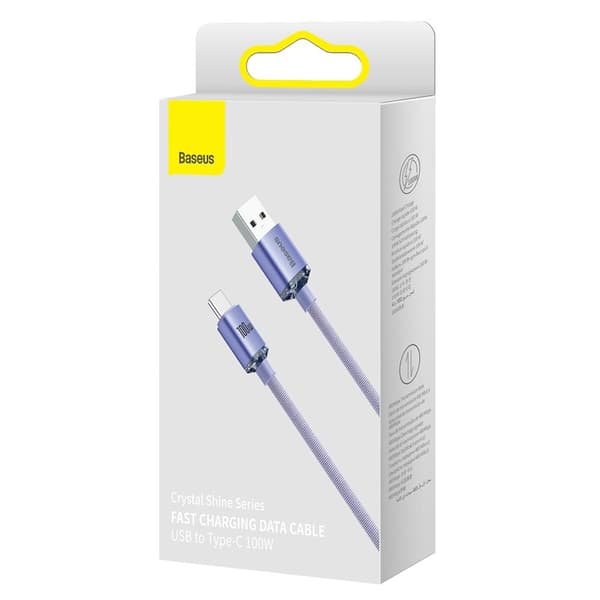 Baseus kabel Crystal Shine USB - USB-C 2,0 m 100W lila