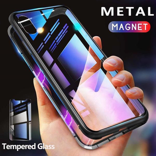 magnet fodral med härdat glas för iphone Xr svart Black