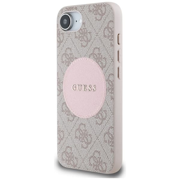 Guess HC MagSafe PU 4G Circle med klassisk logotyp-skal för iPhone 16e Rosa