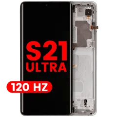 OLED-enhet med ram för Samsung Galaxy S21 Ultra 5G (Eftermarknad Plus) (120Hz) (Phantom Silver) silver