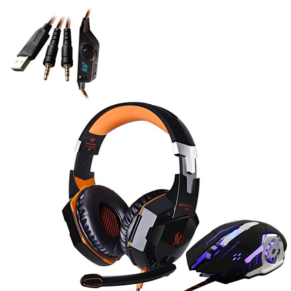 Spelheadset med mikrofon + spelmus orange