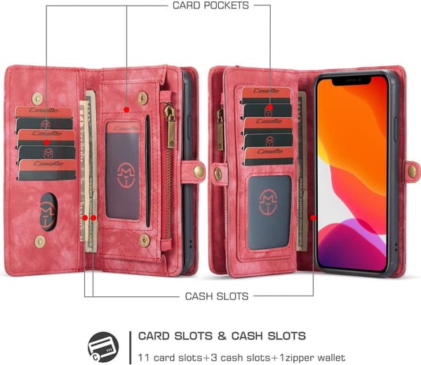 Läderfodral med dragkedja för iphone 7/8 plus röd