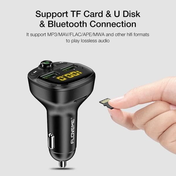 FLOVEME USB-billaddare med Bluetooth FM-sändare Black