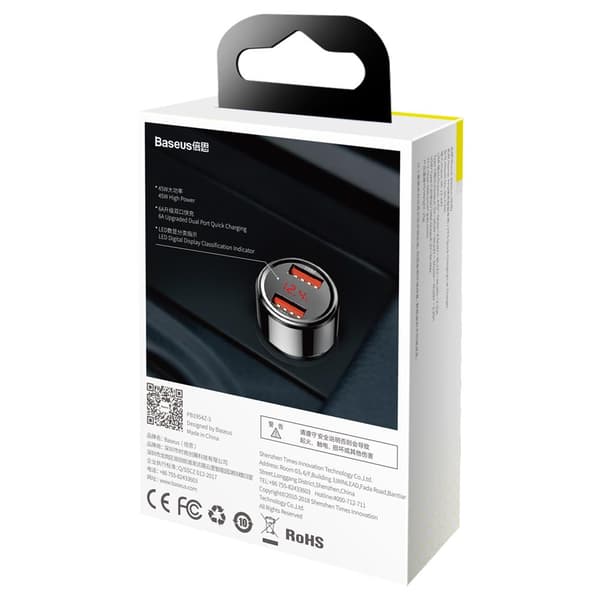 Baseus billaddare Magic PPS QC 4.0+ 2USB svart 45W