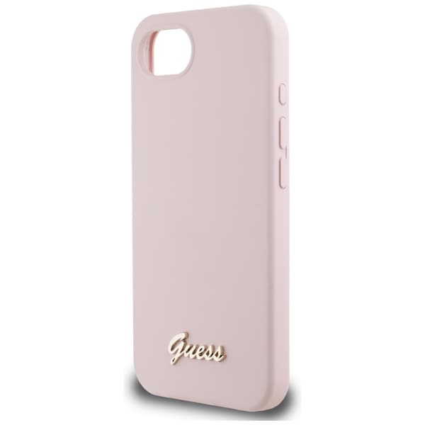 Guess HC Silikon Script Metall Logotyp Fodral för iPhone 16e Rosa