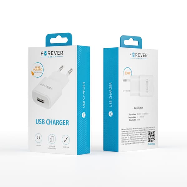 Forever TC-01 laddare 1x USB 2A vit