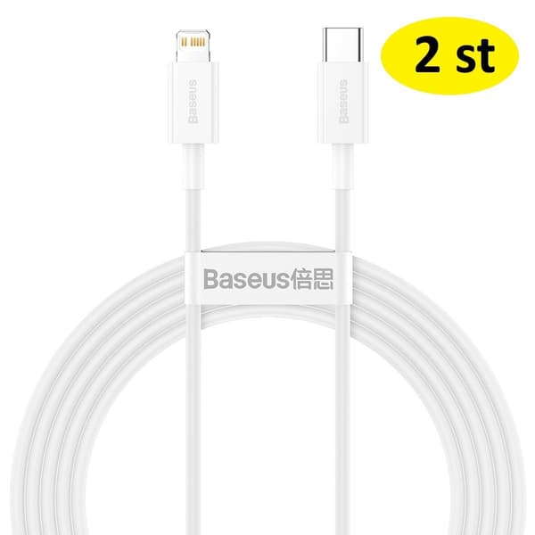 2 st Superkvalitets 20W Baseus-kabel Superior PD USB-C - Lightning 2,0 m Vit vit