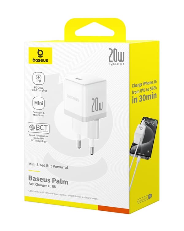 Baseus Palm snabbladdare 1C 20W USB-C Månvit vit