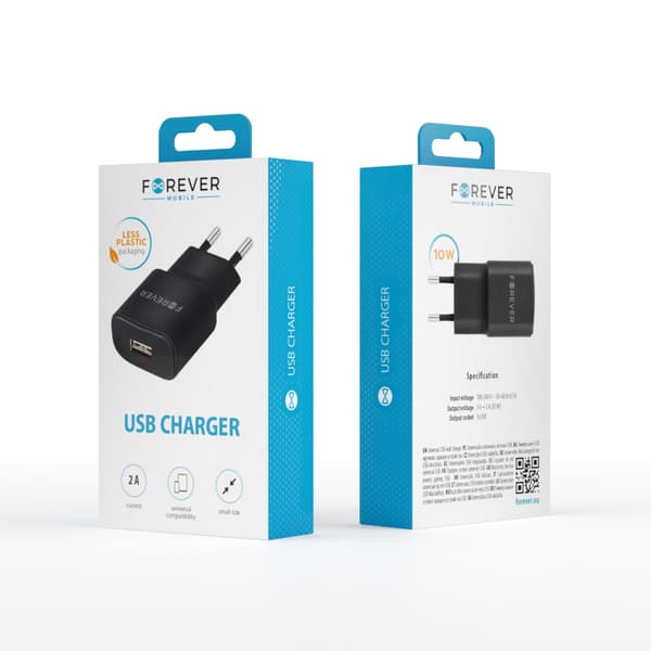 Forever TC-01 laddare 1x USB 2A svart