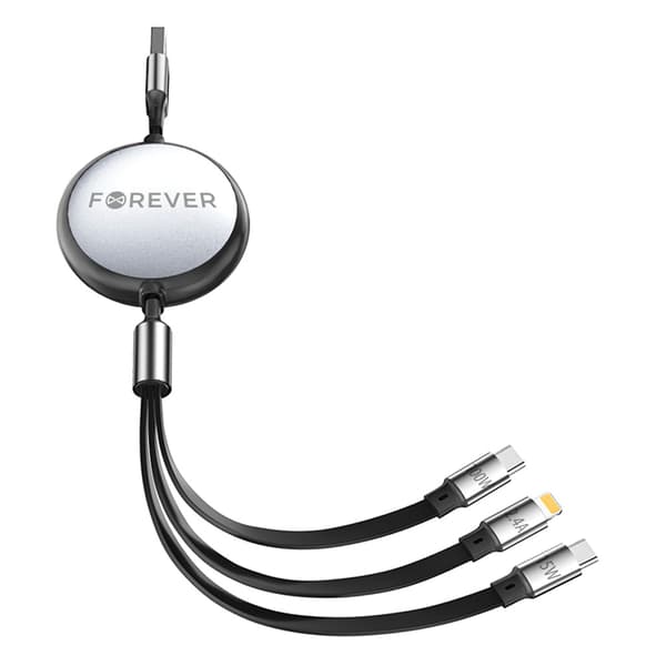 Forever 3i1-kabel USB - Lightning + 2x USB-C 1,2 m 100W svart