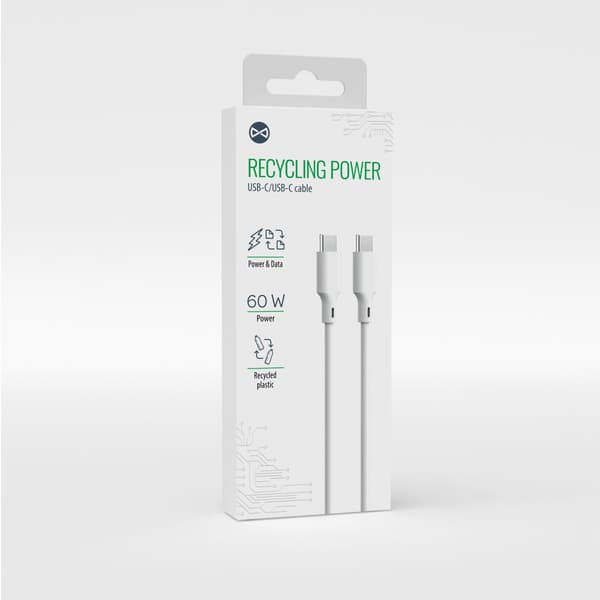 Forever återvinningskabel USB-A - USB-C 1,5m 3A KR60-AC-00 vit