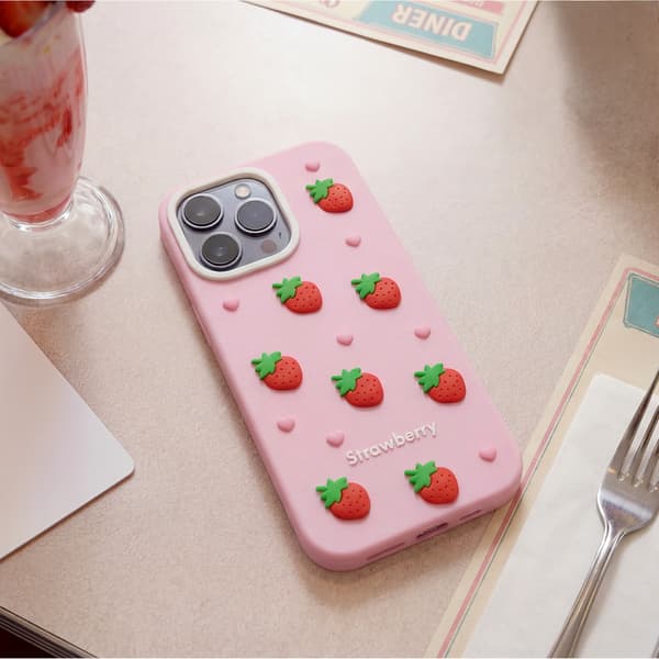 Jordgubbsfodral för iPhone 17 Pro Max / 18 Pro Max 6,9'' rosa