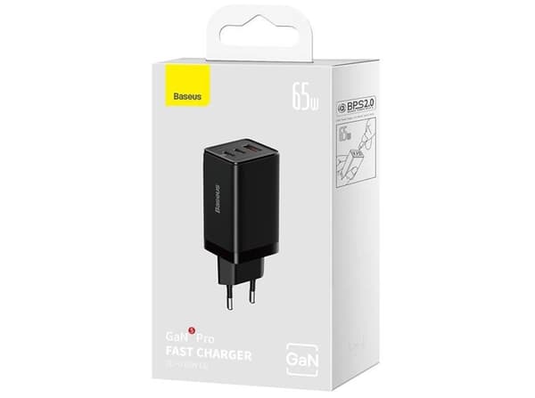 Baseus GaN5 Pro Strömforsyningsadapter 65Watt svart