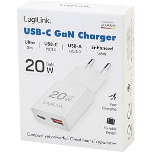 Logilink adapter 20Watt 1xUSB-C 1xUSB-A vit