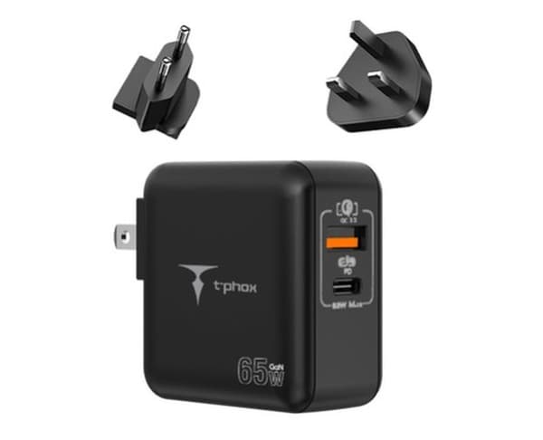 VÄGGLADDARE T-PHOX MEGA T-PP09 GAN PD 65W USB/USB-C SVART