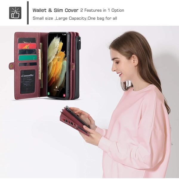 CaseMe 018 för Samsung Galaxy S21 Ultra Plånboksfodral|röd