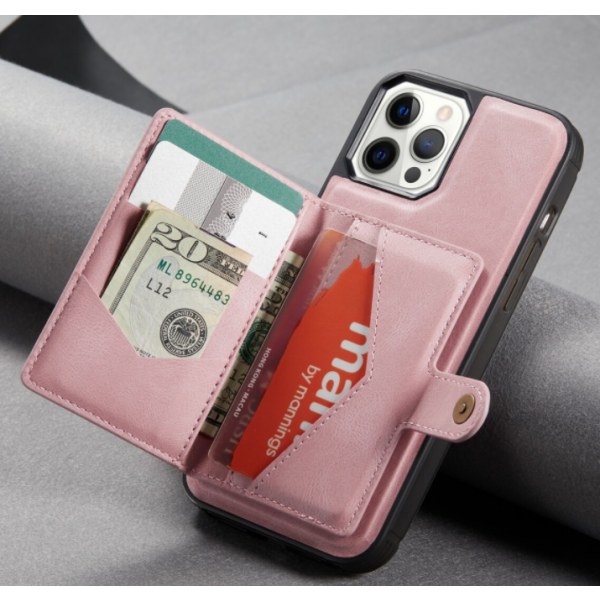 JEEHOOD 3i1vikbar plånboksfodral till iphone 12 pro |rosa