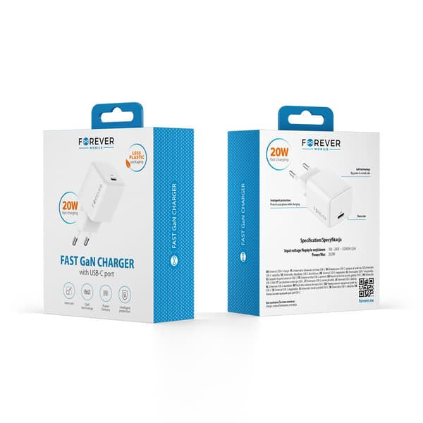 Forever TC-08-20C GaN PD laddare 1x USB-C 20W vit vit