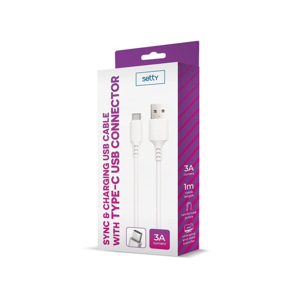 Setty kabel USB - USB-C 1,0 m 3A vit vit